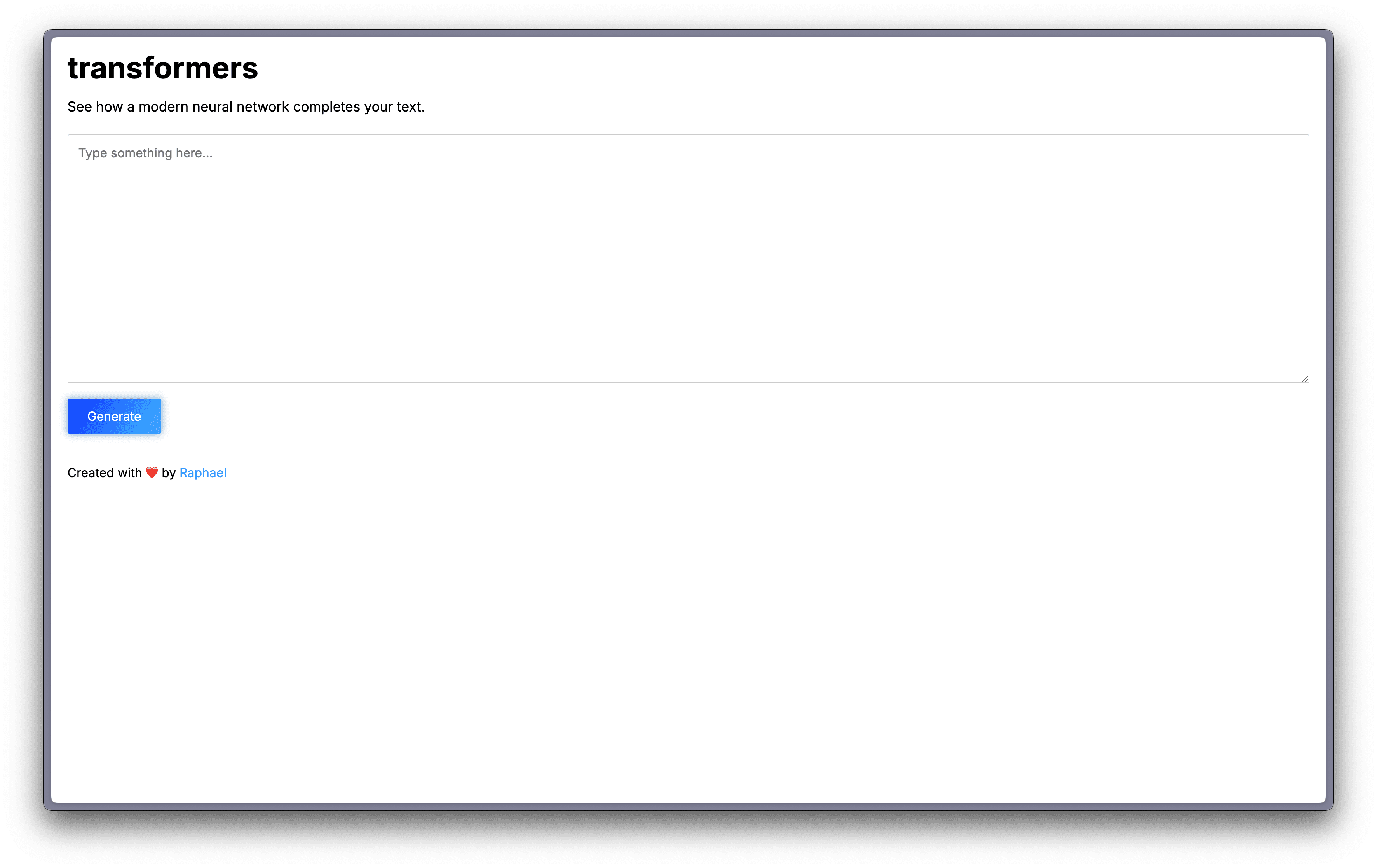 Transformers GPT-2 web interface